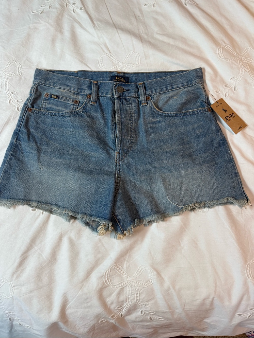 Polo by Ralph Lauren Light Blue Denim Frayed Hem Shorts